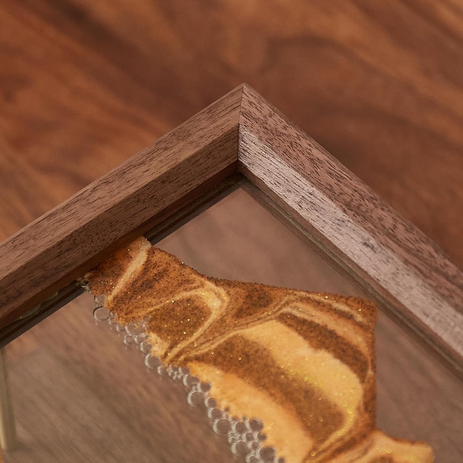 Solid Wood Oasis Mini Art Liquid Motion 360-Degree Rotation, Made of Black Walnut and H62 Brass, 3D Highly Transparent Office Decor (Desert) - Image 8