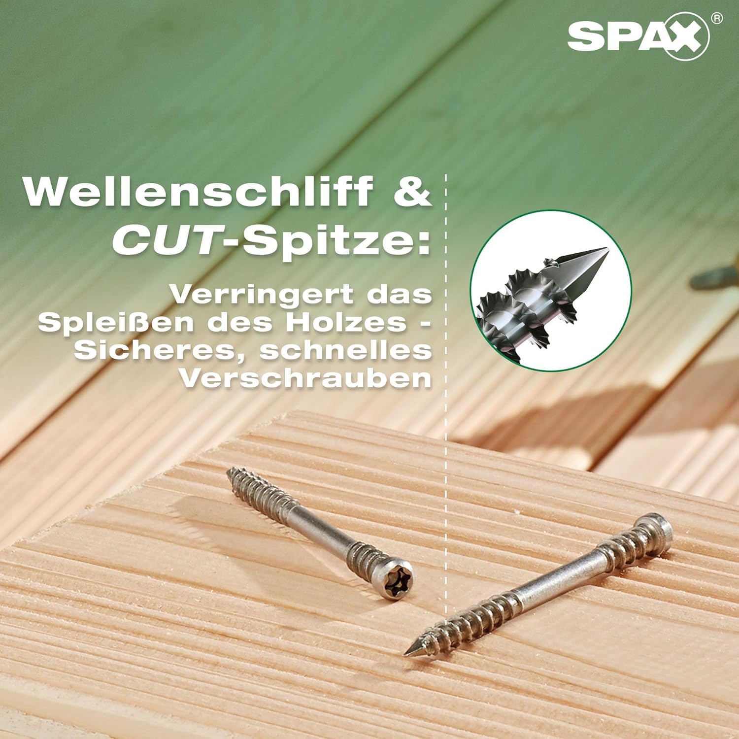 SPAX Terassenschraube 5 x 60 mm, 360 Stück - Schrauben, Fixiergewinde, Zylinderkopf, T-STAR plus T25, CUT-Spitze, rostfreier Edelstahl A2-8000000276613