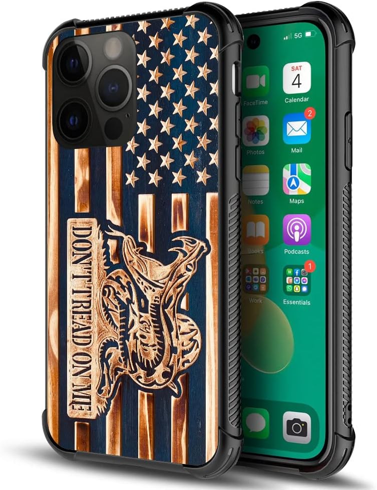 DAIZAG Compatible with iPhone 14 Case,All-Round Protection Shockproof Anti-Scratches TPU Cover,Cases for Man Woman-Dont Tread on me Wood Grain American Flag