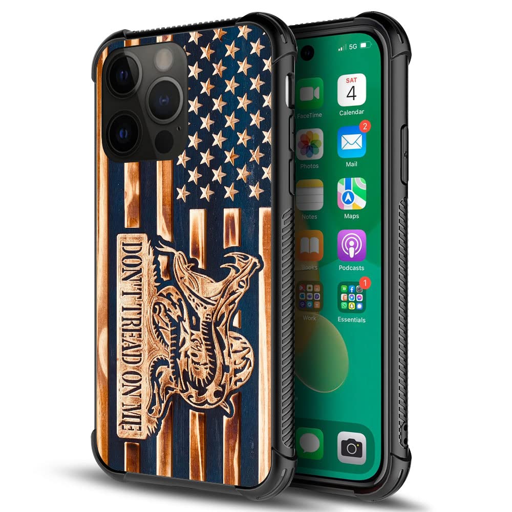 DAIZAG Compatible with iPhone 14 Case,All-Round Protection Shockproof Anti-Scratches TPU Cover,Cases for Man Woman-Dont Tread on me Wood Grain American Flag