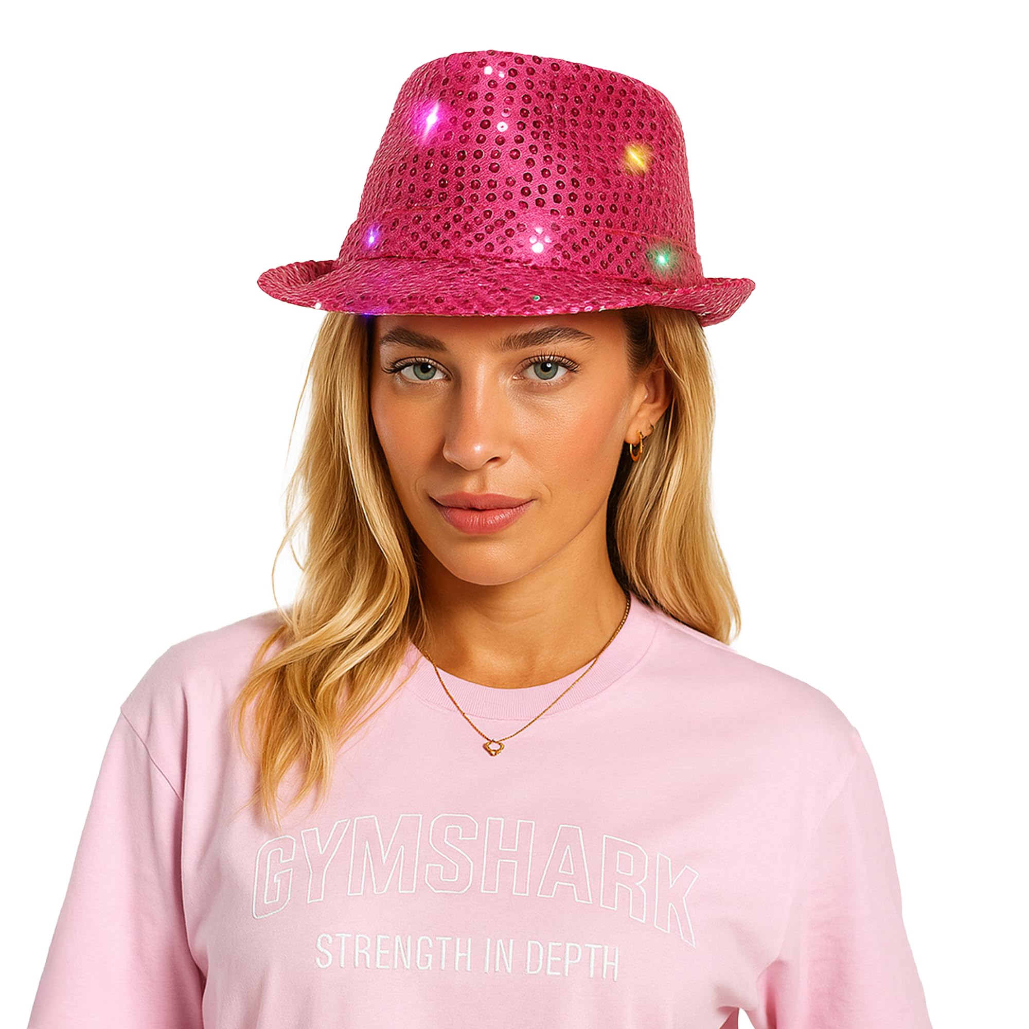 The Fancy Dress® Adult LED Light Up Sequin Trilby Hat, Women Men Multi-Function Fedora Flashing Jazz Hat Cowboy Hat Performance Props Party & Carnival Fancy Dress Up Hats Unisex, Pink — image 1