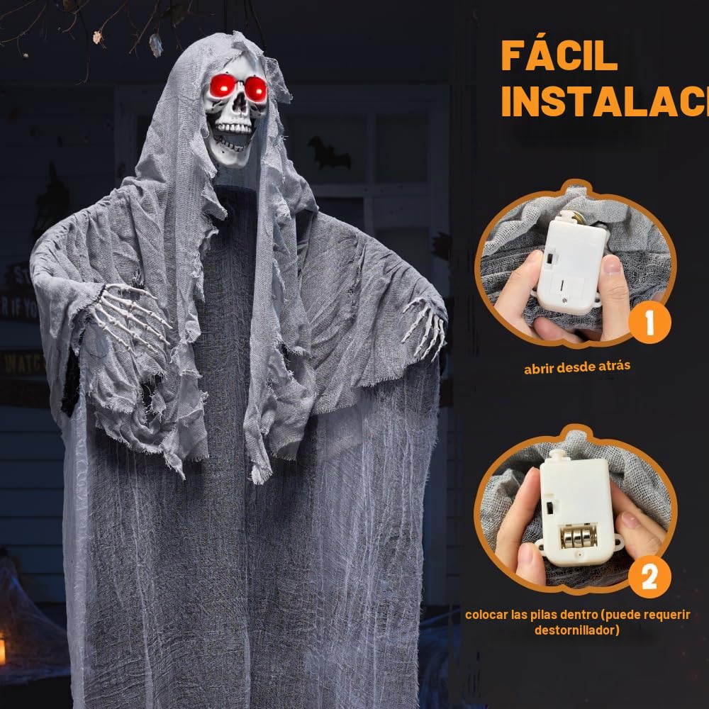 JOYIN 170 cm Decoración Animada Fantasma Gritando para Colgar, Esqueleto de Halloween, la Parca de Esqueleto para Decoración Accesorios de Casa Embrujada