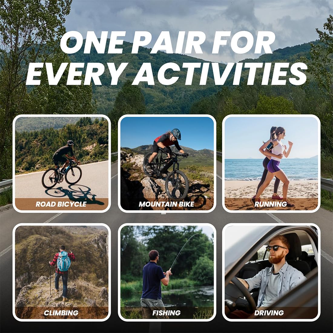 Occhiali da ciclismo, occhiali da ciclismo su strada per uomo e donna - Protezione UV400, occhiali da sole per ciclismo, moto, corsa, sci, baseball, pesca, beach volley