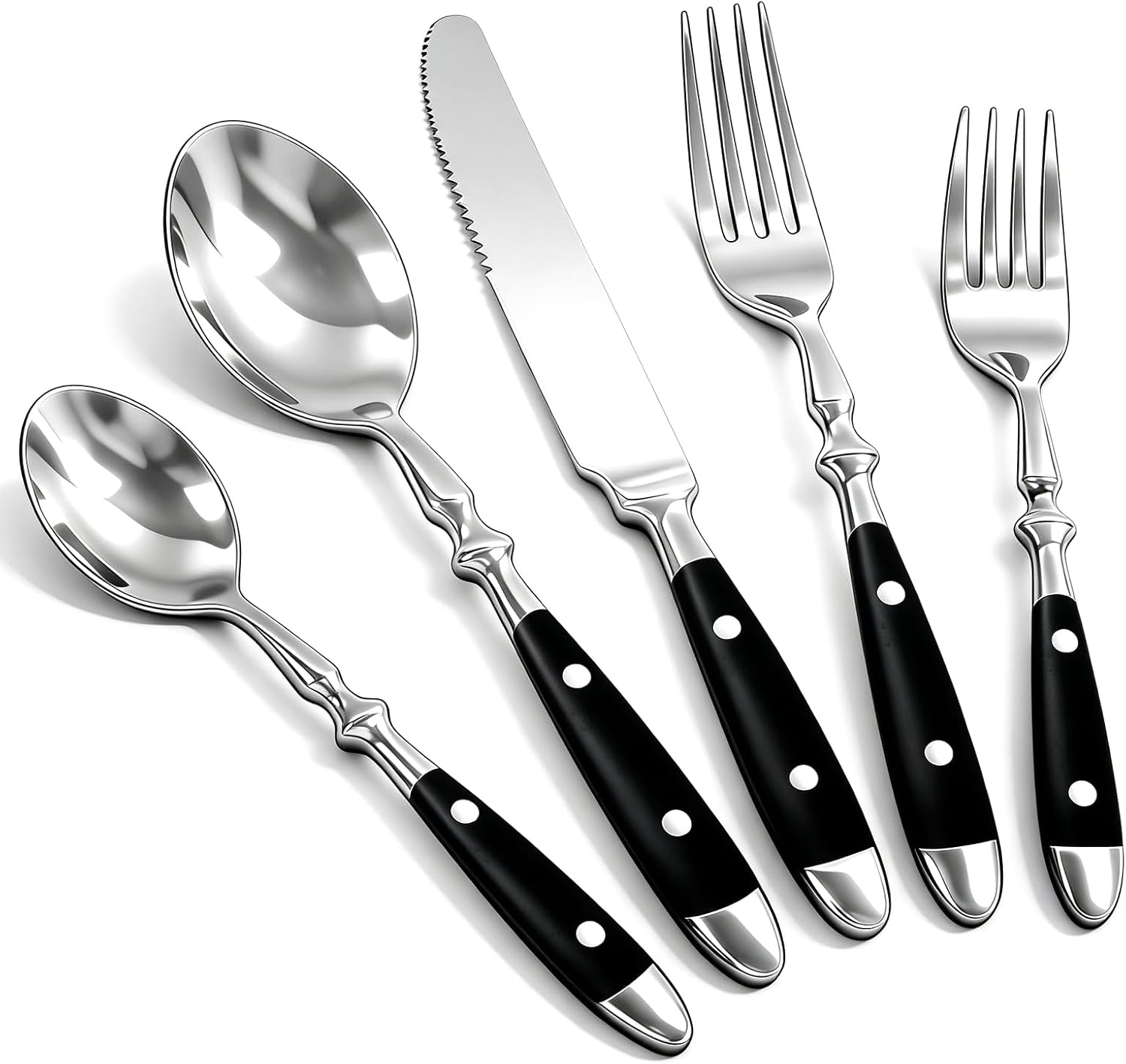 20pcs Black Silverware Set Service for 4,Vintage Flatware Set with Black Bakelite Handle, Stainless Steel Cutlery Set,Dishwasher Safe
