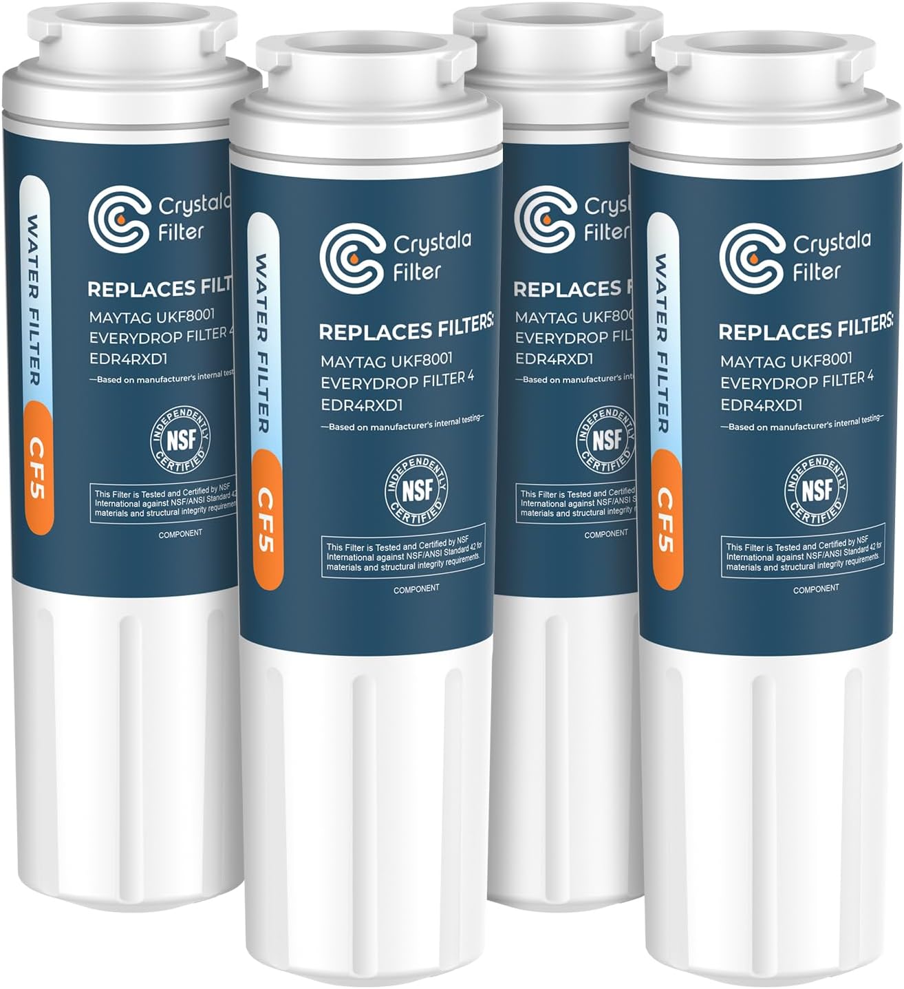 Crystala Filters UKF8001 Water Filter Compatible with Whirlpool 4396395, Filter 4, Maytag UKF8001, EDR4RXD1, UKF8001AXX, UKF8001P, Puriclean II, PH21500 Refrigerator Water Filter, 4 PacksClimatePartner certified