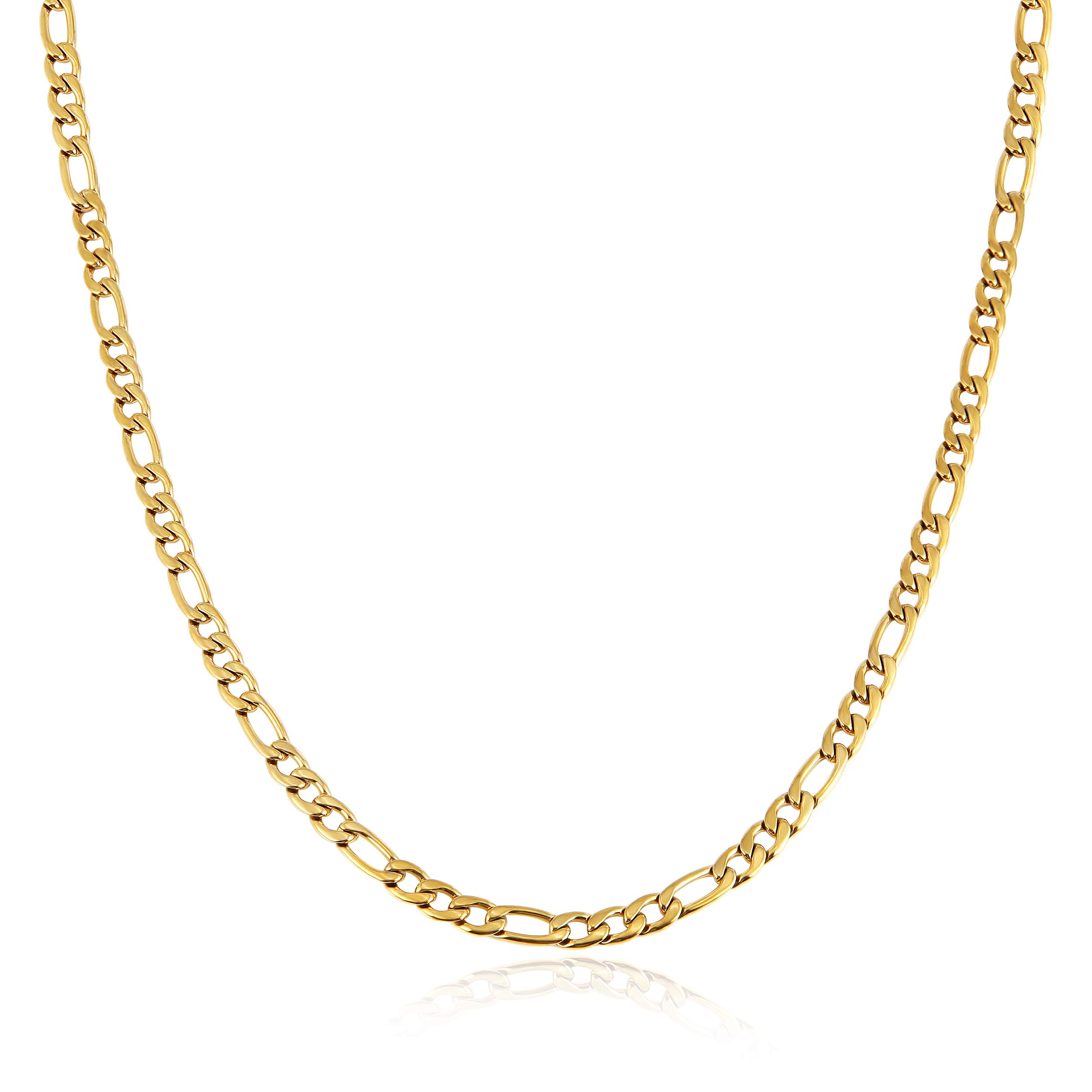HZMAN Men Women 24k Real Gold Plated Figaro Chain Stainless Steel Necklace, Wide 3mm 5mm 7mm 9mm