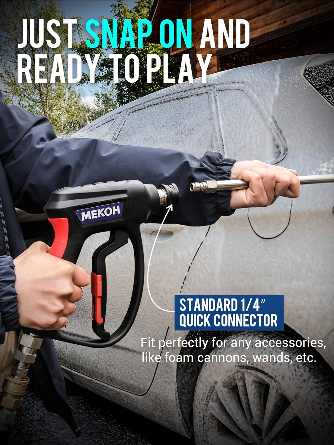 MEKOH Short Pressure Washer Gun with Swivel, 5000 PSI High Power Washer Spray Gun, 10 GPM Foam Gun with 3/8" Quick Connect, M22-14mm for Extension Wand, Hose, Pressure Washer Handle with 5 Nozzle Tips - Image 5