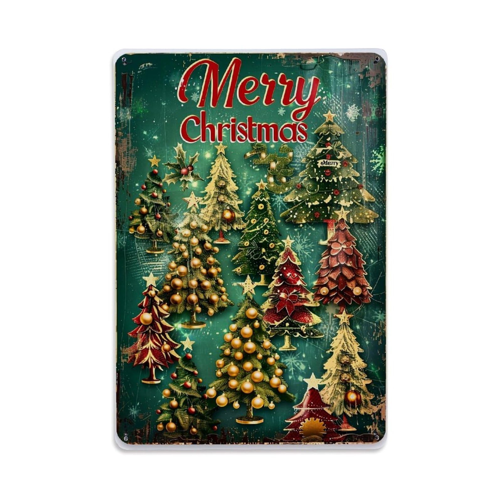 Nestemfo Vintage Merry Christmas Tree Pattern Print Tin Sign Metal Sign, Living Room,Bar, Home, Bedroom Wall Decor,Retro Metal Poster 8X12 Inches