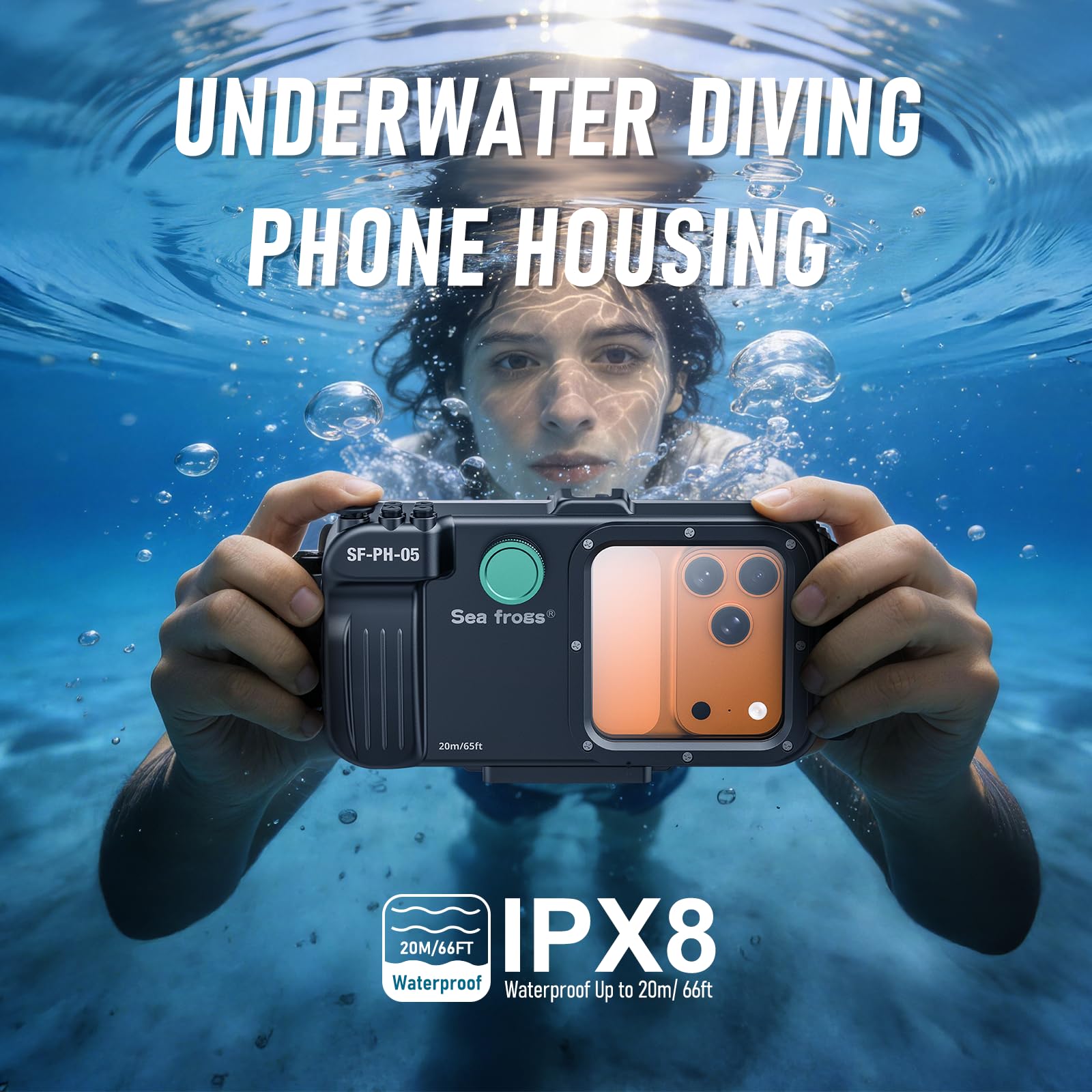 SF-PH-05 Estuche Impermeable para teléfono, Carcasa Universal para teléfono Submarino de 20m/65ft con Filtro Rojo, para la mayoría de los teléfonos Inteligentes, Buceo Snorkeling Fotografía submarina