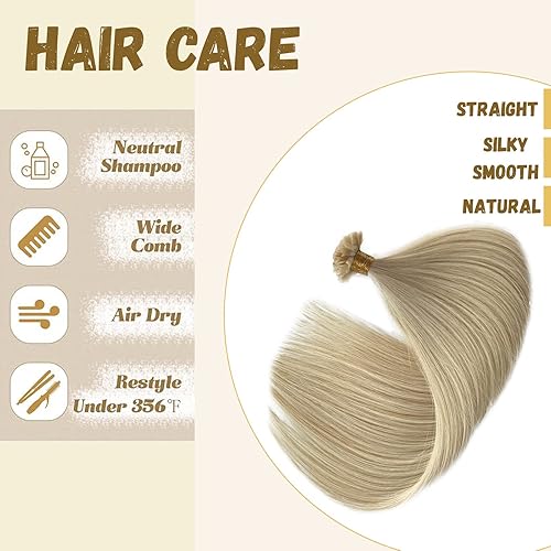 Miniatura 10 de I Tip - Extensiones de cabello humano 100% real, punta de queratina, marrón oscuro con reflejos rubios, extensiones de cabello humano largo y lacio,