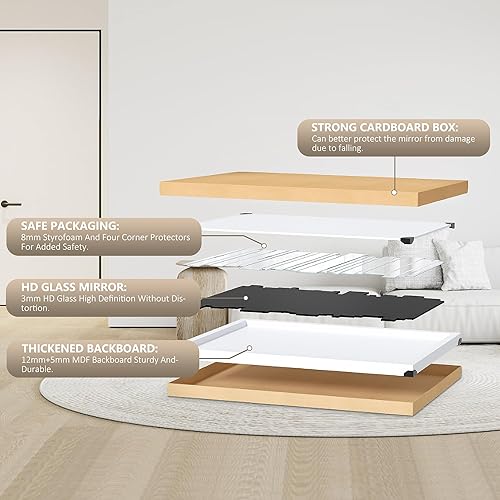 Miniatura 6 de Espejos decorativos para decoración de pared, espejos grandes para decoración de pared, sala de estar, espejos plateados de 24 x 36 pulgadas (marrón