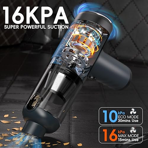 Miniatura 2 de Aspiradora de coche 2 en 1 y plumero de aire, 80 W16 kpa12 KRPM30 minutos, limpiador de polvo de alta potencia, aspiradora portátil inalámbrica