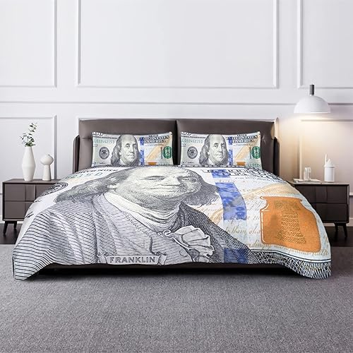 Miniatura 2 de Pardick Juego de edredón tamaño Queen con billetes de 100 dólares, ultra suave, juego de edredón ligero para todas las estaciones, fundas de