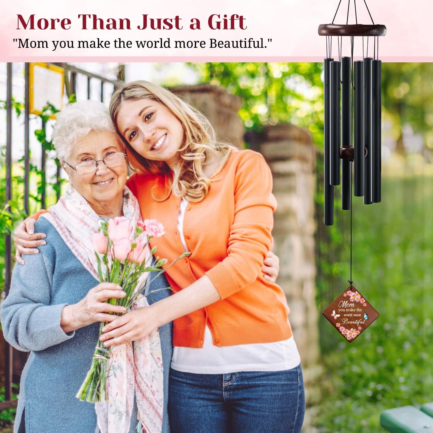 Memorial Wind Chimes for Loss of Mother -36" Sympathy Gifts for Loss of Mom& Loved Ones - Bereavement, Condolence & Remembrance Windchimes in Memory of Mom (Black) - Image 3