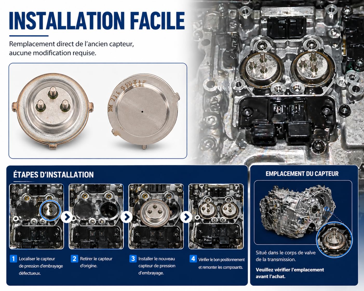 Capteur de Pression d'Embrayage SMP132-375 2 Pièces Compatible avec Audi A3 Q3 TT R8 et Transporter DQ380 DQ381 DQ500 Transmission Boîte de Vitesses Haute Précision