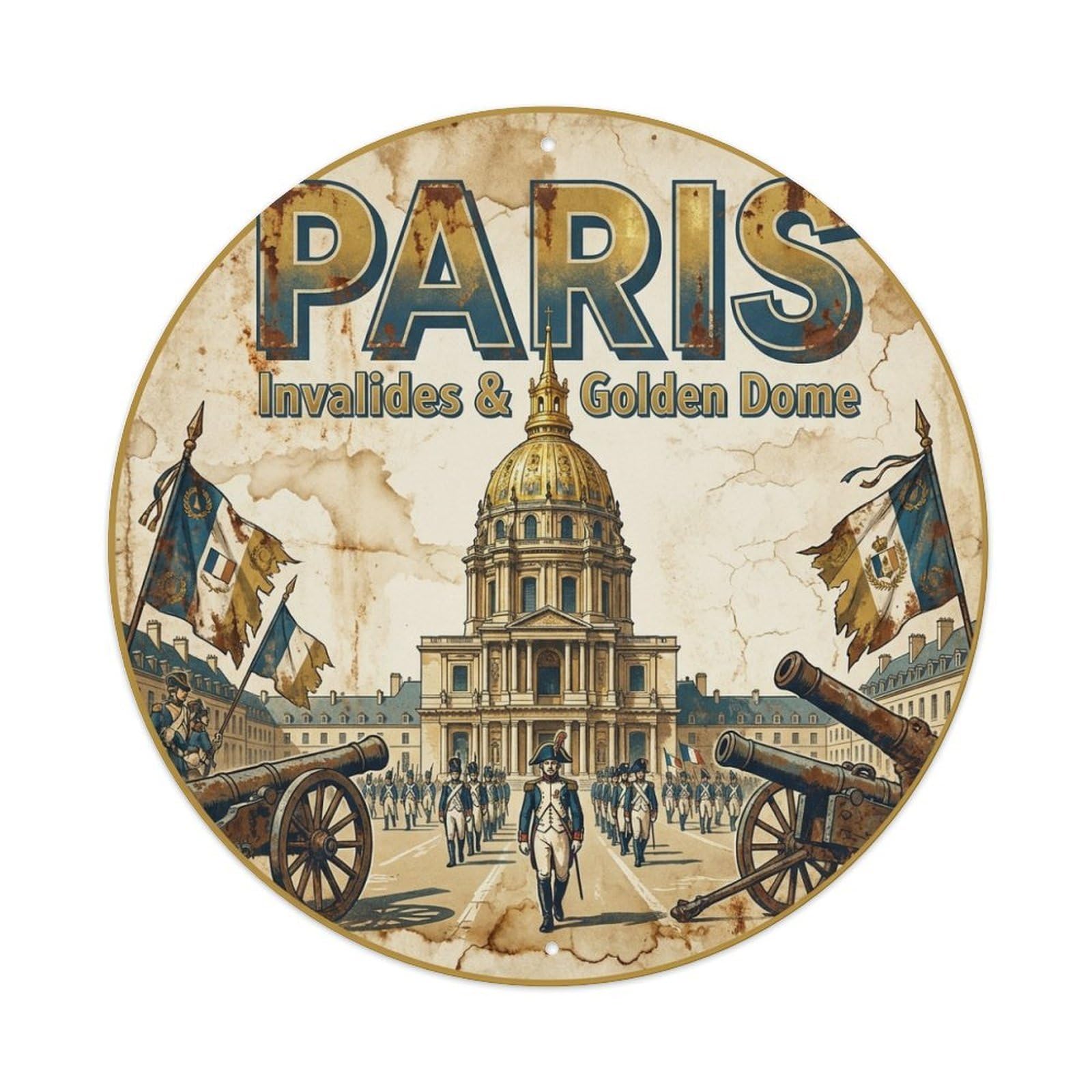 Olhnbad Style Paris Heritage City Invalides Golden Dome Travel Seine Metal Tin Sign