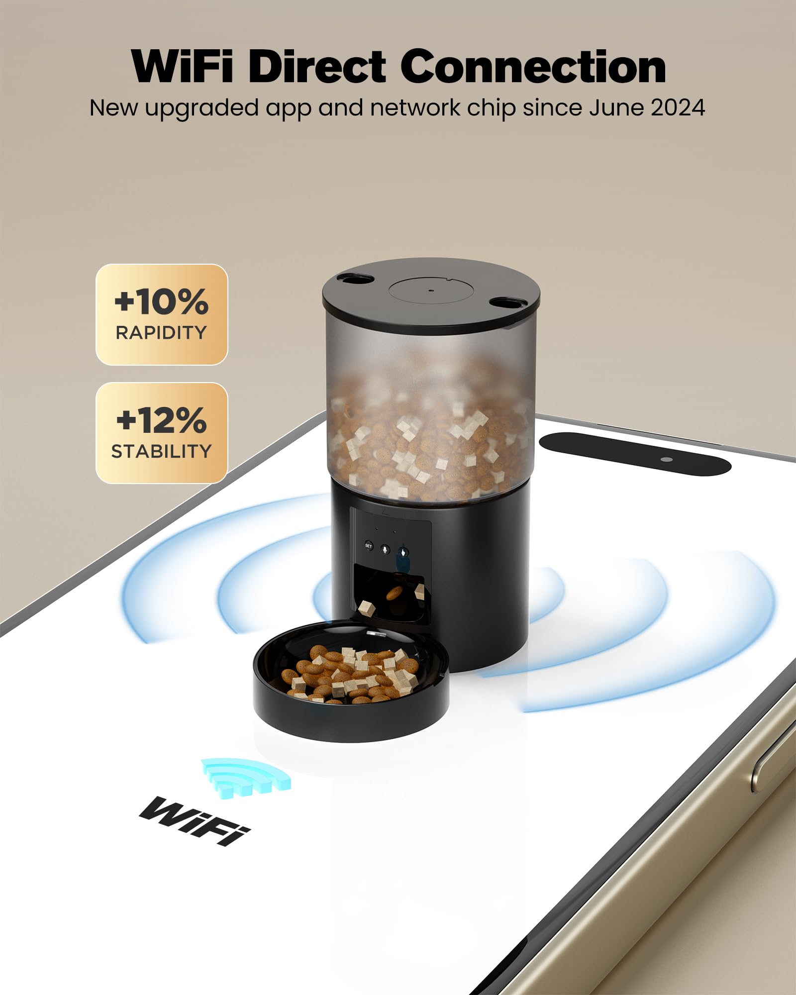 Distributore Automatico Cibo Gatti Cani WiFi: Dosatore Crocchette per Animali Domestici con 10S Registrazione - Mangiatoia Automatica per Cibo Distributore Crocchette Gatto Timer Nero 6L