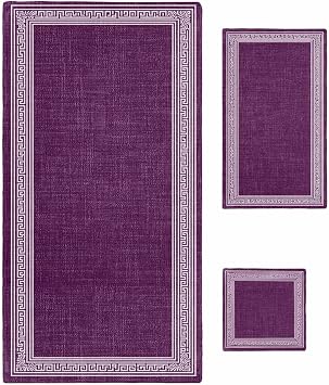 Dark Purple Retro Greek Key 3 Piece Bath Towels Set, Geometric Greece Ancient Farmhouse Soft Absorbent Bathroom Shower Towels Luxury Set with 1 Bath Towel, 1 Hand Towel, 1 Washcloth