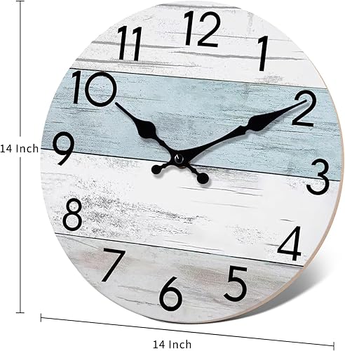 Miniatura 8 de Reloj de pared silencioso sin tictac de 14 pulgadas, funciona con pilas, grande, retro, rústico y estilo de playa, decorativo para sala de estar,