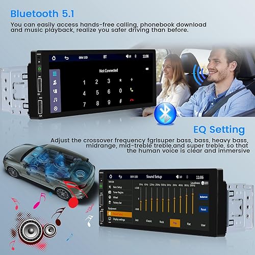 Miniatura 3 de Actualización Carplay inalámbrico de 6.9 pulgadas de radio de automóvil DIN único, Hikity 1280 x 480 IPS pantalla táctil Bluetooth 5.1 estéreo para