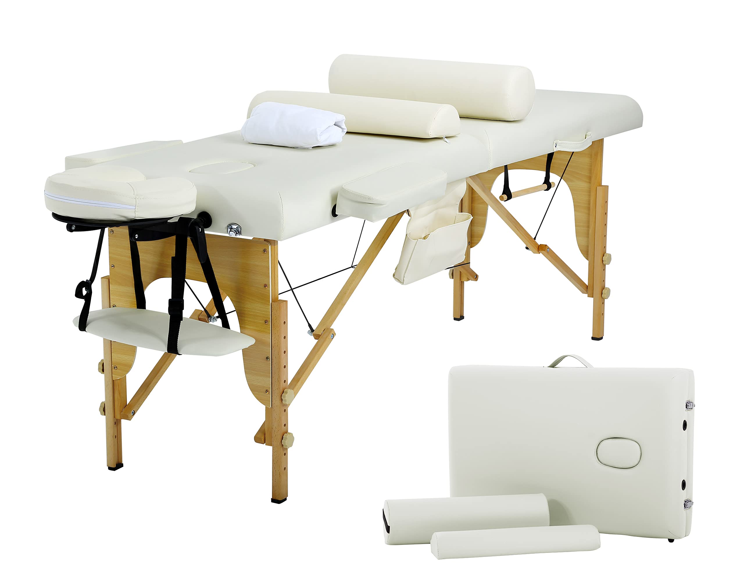 Massage Tables Portable Lash Bed 73 inch Tattoo Table, Height Adjustable Portable Spa Bed, 2 Folding Chiropractic Table w/Carry Case/Face Cradle/Hand Pallet/Towel Hanger/Oil Pouch/Sheet/2 Bolster-image-32
