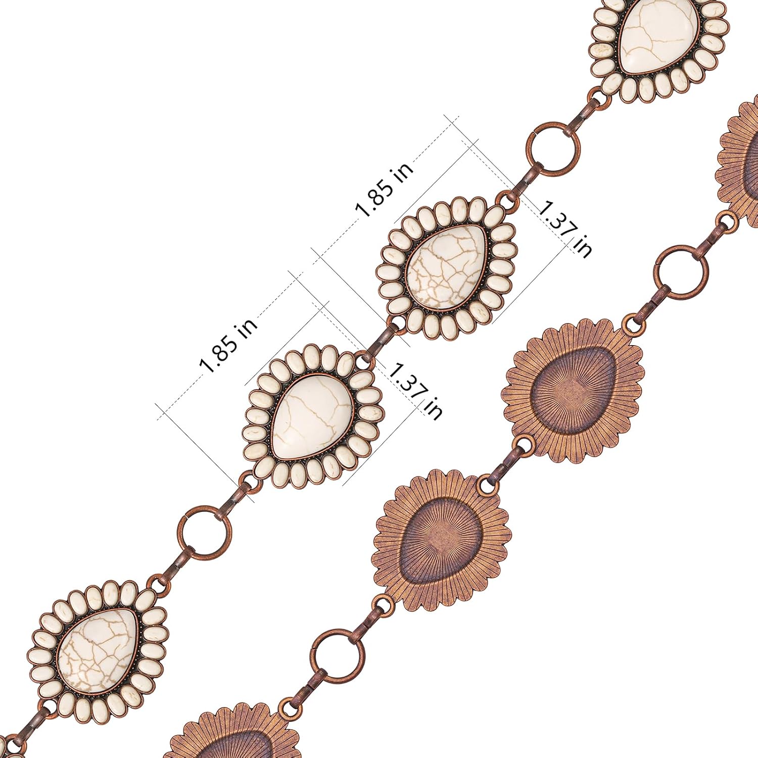 Montana West Rustic Couture's Large Turquoise Western Concho Belt for Women Cowgirl Adjustable Metal Waist Boho Chain Belt for Dresses Jeans Country Concert Outfit RCB-1022WT-S