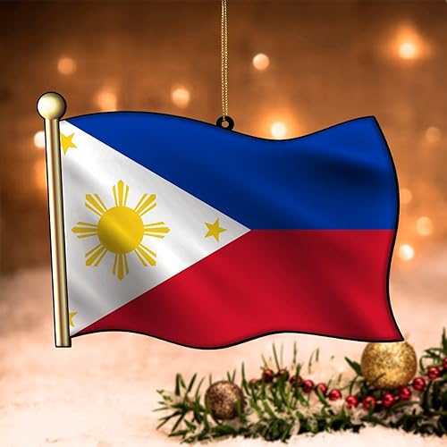 Miniatura 7 de WoGuangis Adorno acrílico de Navidad de Filipinas, decoración de árbol de Navidad, adorno de Navidad nacional para niños, bandera de Filipinas,