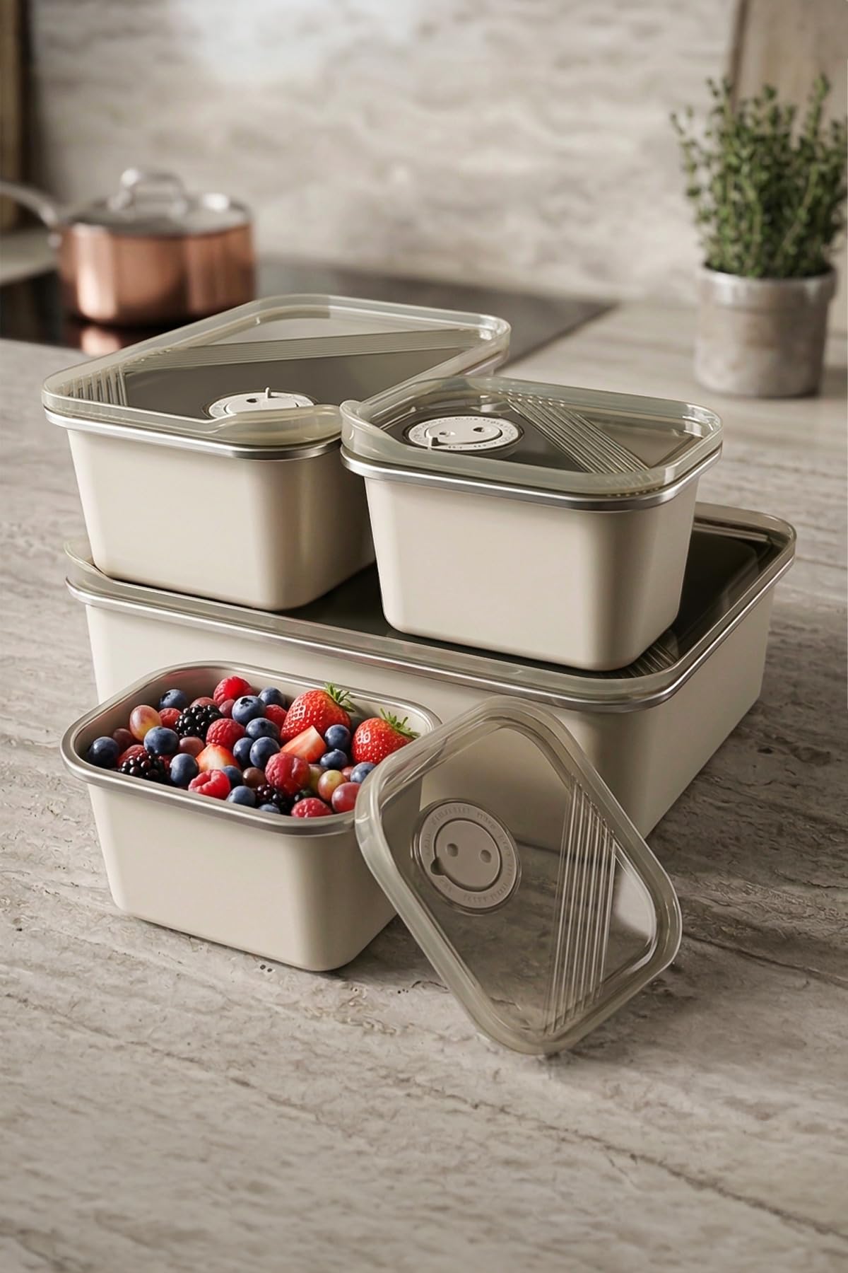 Edelstahl Frischhaltedosen Set 4-teilig – 304 Edelstahl Vorratsdosen mit Vakuumdeckel – Luftdichte Lebensmittelbehälter 500 ml (2x), 1300 ml & 3000 ml
