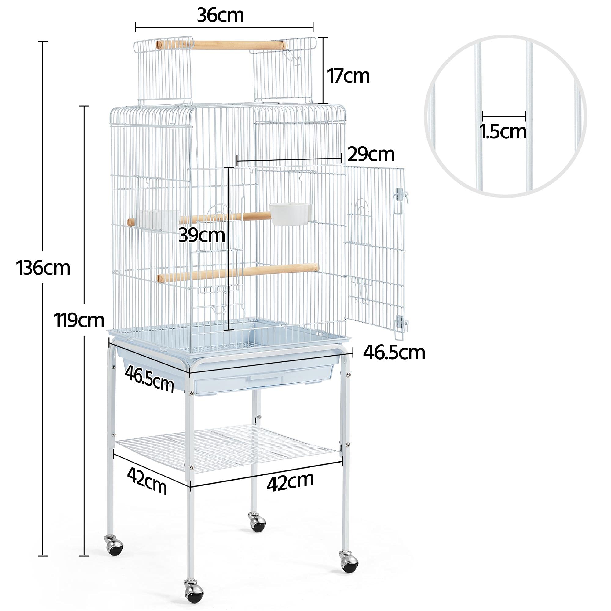 Yaheetech 136cm Play Top Bird Cage for Budgie with Rolling Stand Metal