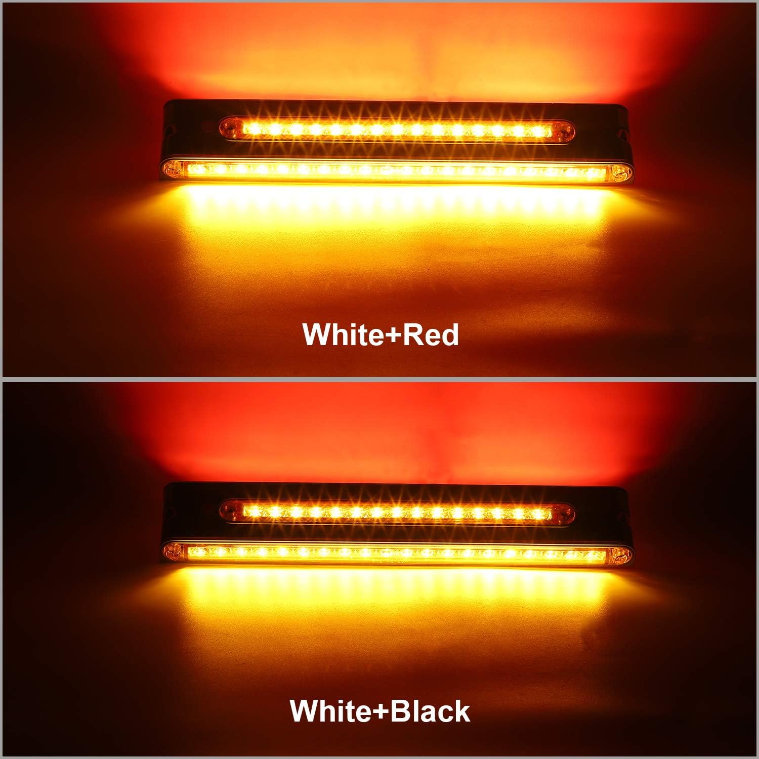 Partsam 2Pcs 12" Double Face Stop Turn Tail Light Bar Chrome with Side Marker Indicator Lights 55 LED, 12 Inch Triple Face Led Trailer Light Bar Surface Mount, 12" Double Face Auxiliary Light Bar