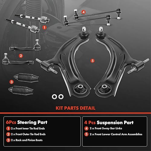 Miniatura 3 de A-Premium Juego de 10, brazo de control delantero inferior, extremo de barra de acoplamiento exterior interior, barra estabilizadora, bota de piñón