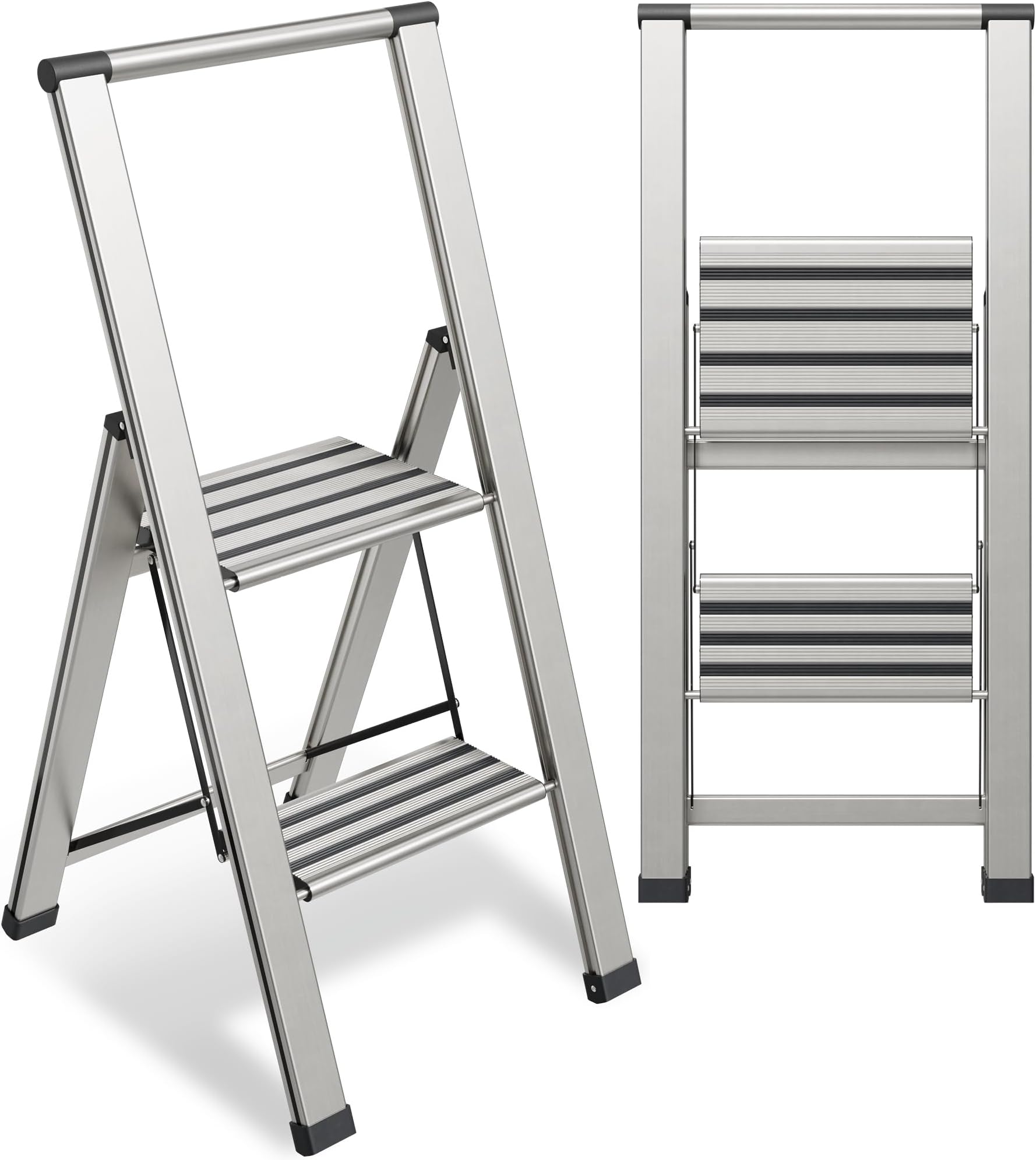 Step Ladder 2 Step Folding, Decorative - Modern Beautiful Aluminum, Lightweight, Ultra Slim Profile, Anti Slip Steps, Sturdy-Portable for Home, Office, Kitchen, Photography Use,by SORFEY