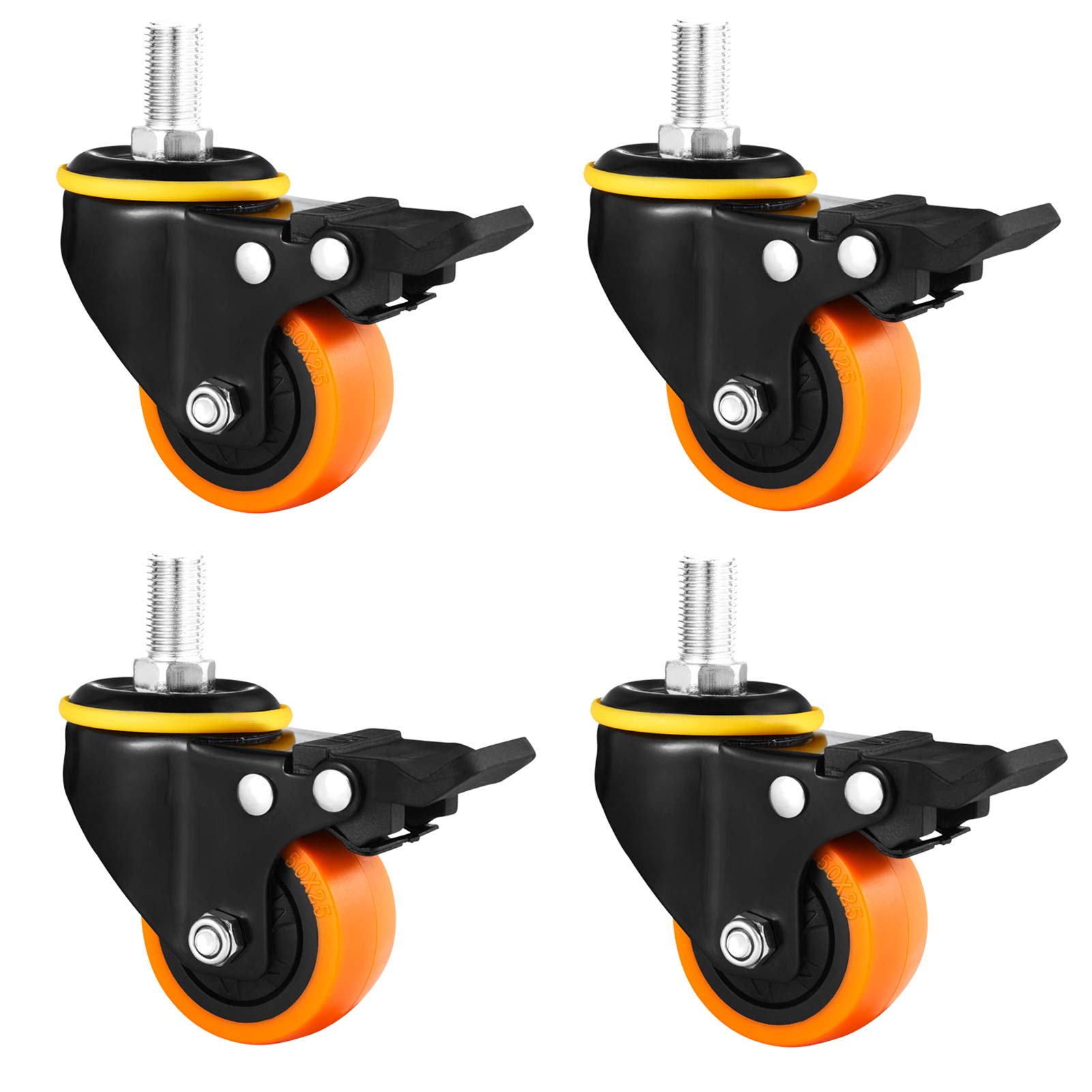 Dfhesdfd One Color Swivel Castors, 4 Pcs 2Inch With Brakes Industrial Castors No Noise,Suitable For Workbench,Cargo Rack,Transport Cart