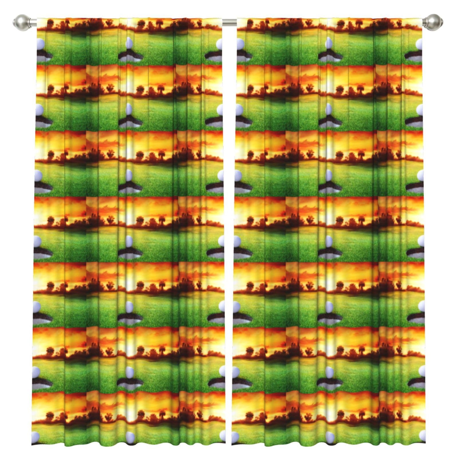 InOmak Sport Golf Ball Sunset Tree, 2 Panels Window Curtains 52 x 84 Inch Blackout Curtains for Living Room Bedroom
