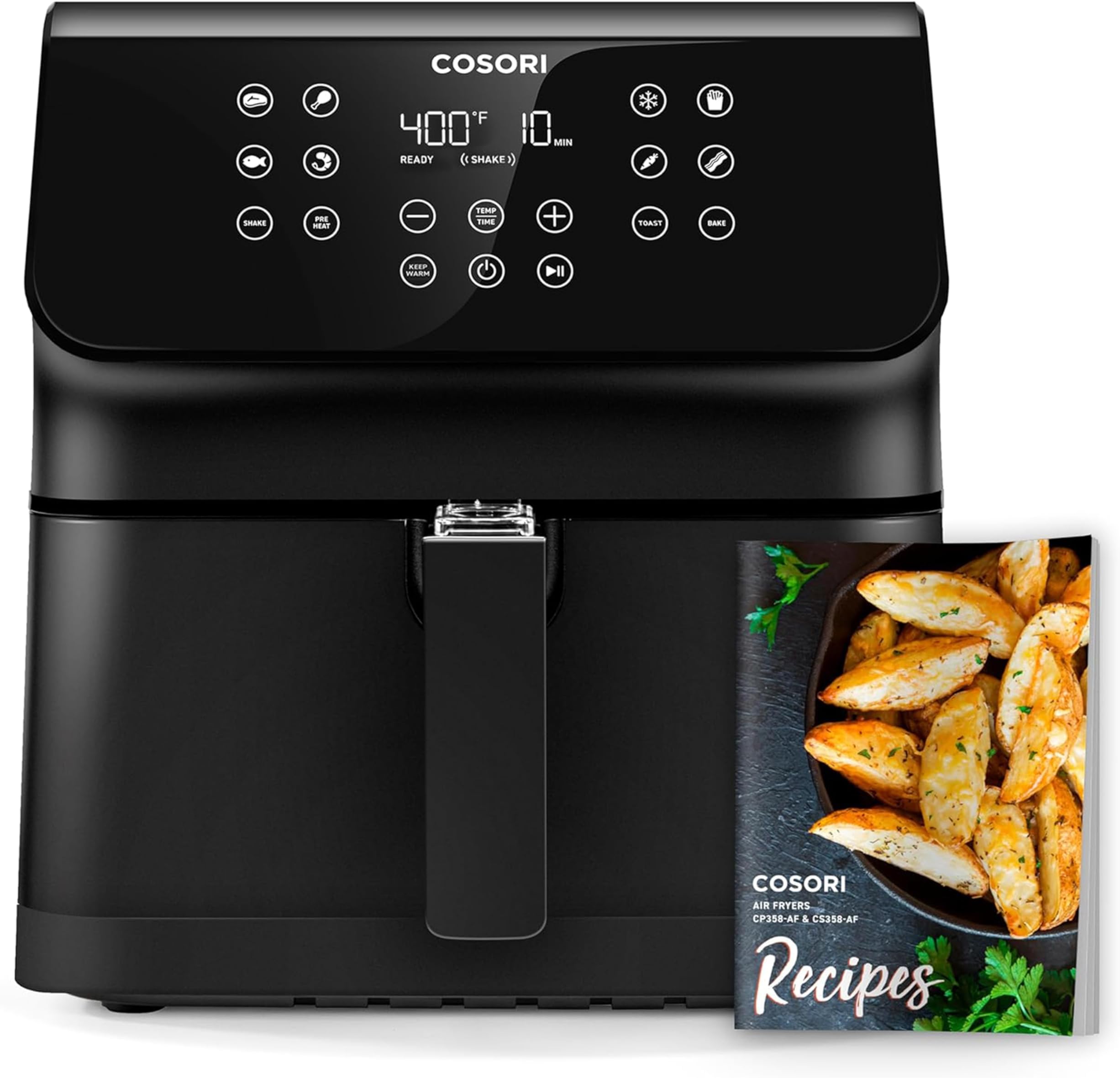COSORI Air Fryer(100 Recipes), 12-in-1 Large XL Air Fryer Oven with Upgrade Customizable 10 Presets, Preheat, Shake Reminder,डिजिटल हॉट ऑयललेस कुकर, 5.8QT,ब्लैक