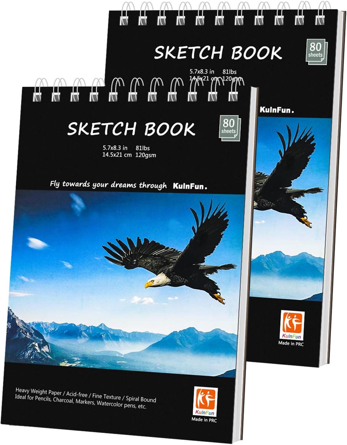 2-Pack Bleedproof Sketchbook, 5.7''x8.3'', 120gsm, Top Spiral Bound, Acid-Free Watercolor Sketch Pad Perfect for Drawing and Sketching & Art Projects, for Kids Beginners Artists