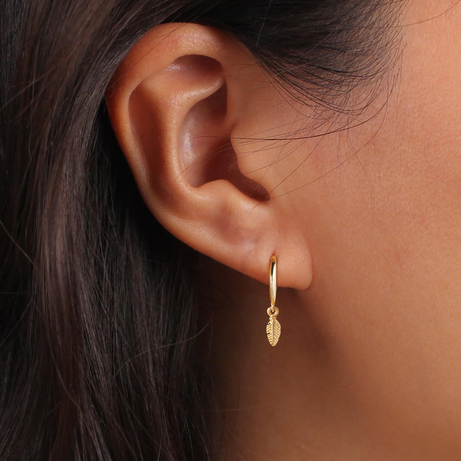 Huggie Earrings-14k Gold Plated Bee Feather Moon Star Leaf Cross Starfish Snakle Heart Shell Drop Huggie Hoop Earrings For Women - Image 2