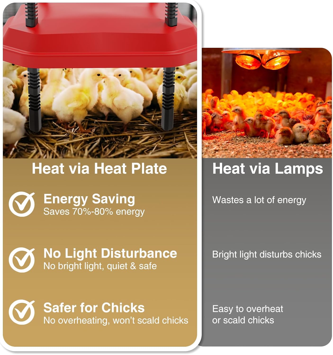 Chick Brooder Plate Coop Heater for Baby Chicks with Adjustable Height & Angle and Auto Temperature Control, 12"×12", Red