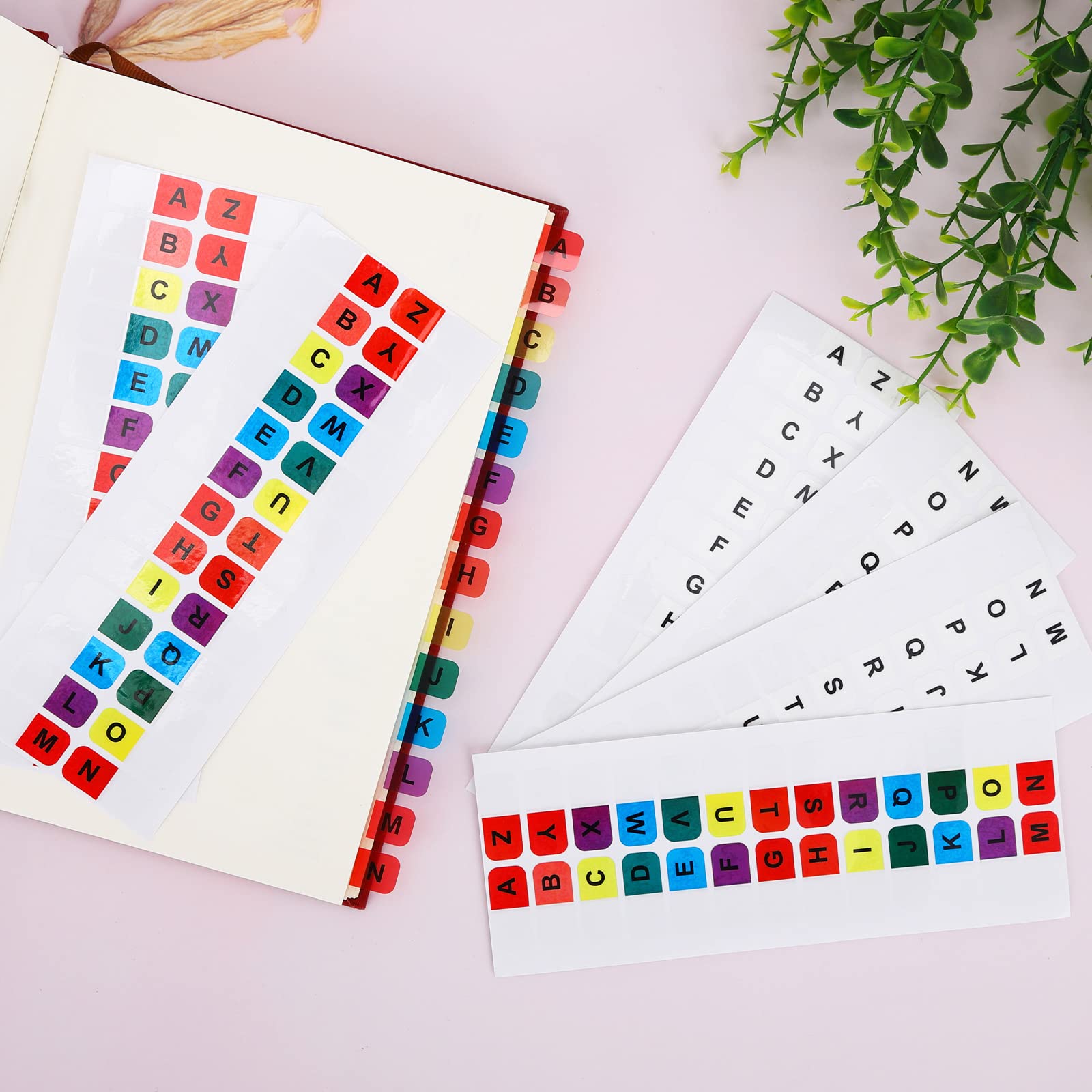 260 Piezas Índice Pestañas Alfabéticos,Impermeable Pestañas Letras Adhesivas,Transparente Pestañas de Índice,Reposicionable Index Tabs,Guías de Archivos Alfabéticos para Escuela Oficina (A)