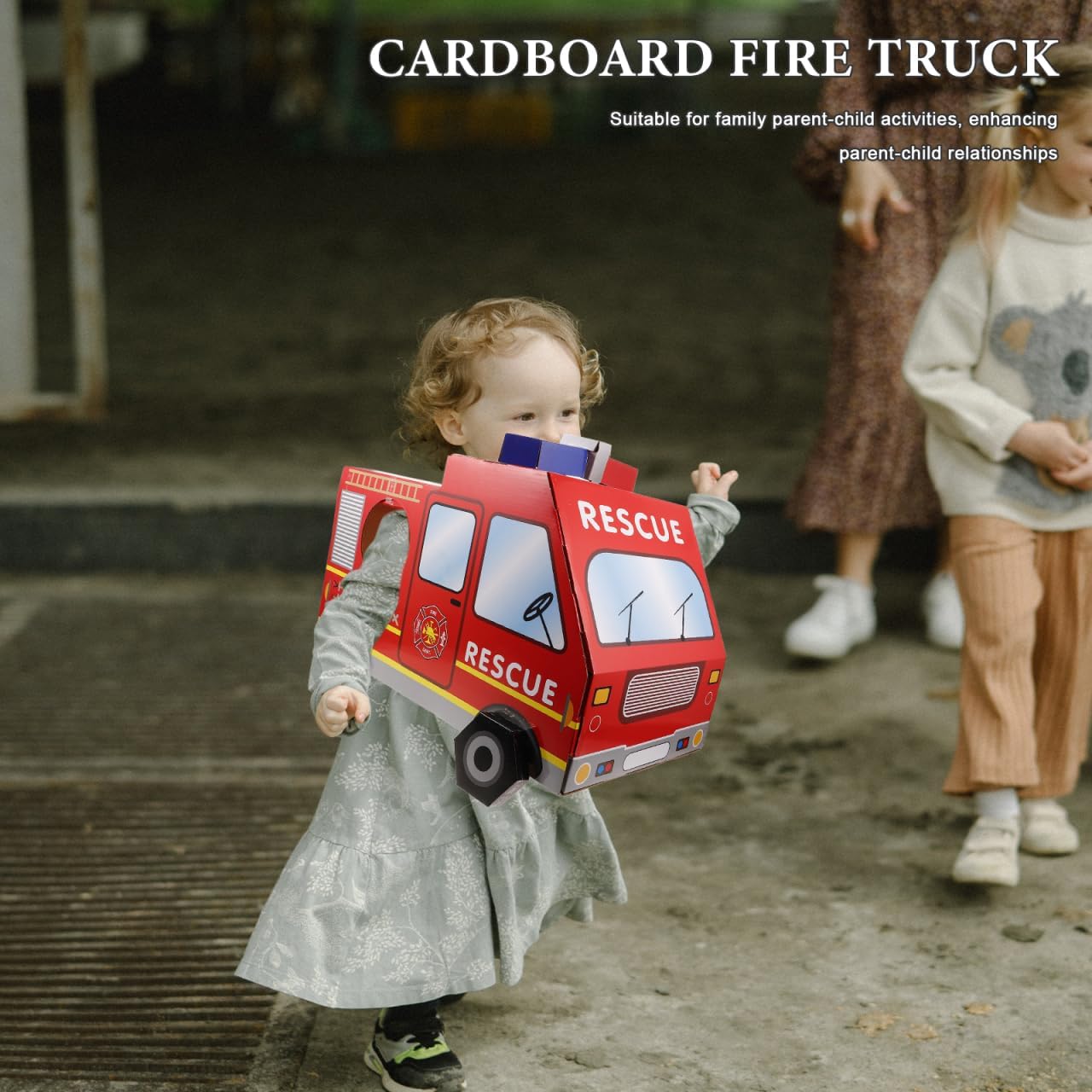 ibasenice Wearable Cardboard Fire Truck Toy for Kids 20.5In Lightweight DIY Costume Kit for Role-Playing School Events Birthday Parties Outdoor Pretend Play - Image 9