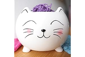 Cat Yarn Bowl for Knitting - Cute Ceramic Extra Large Crochet Cat...