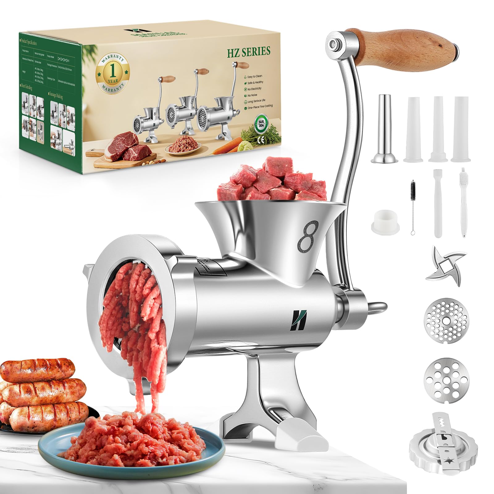 Hachoir à viande manuel lavable au lave-vaisselle pour préparer hachis de bœuf et saucisses