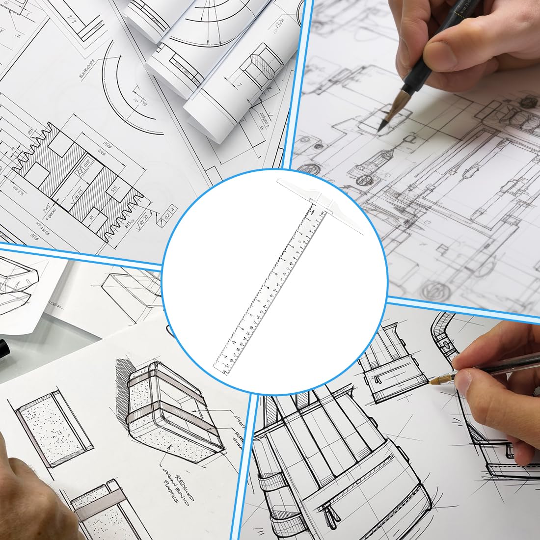 Reglas Cuadradas en T de Plástico Transparente Doble Cara para Dibujo y Diseño 30 cm