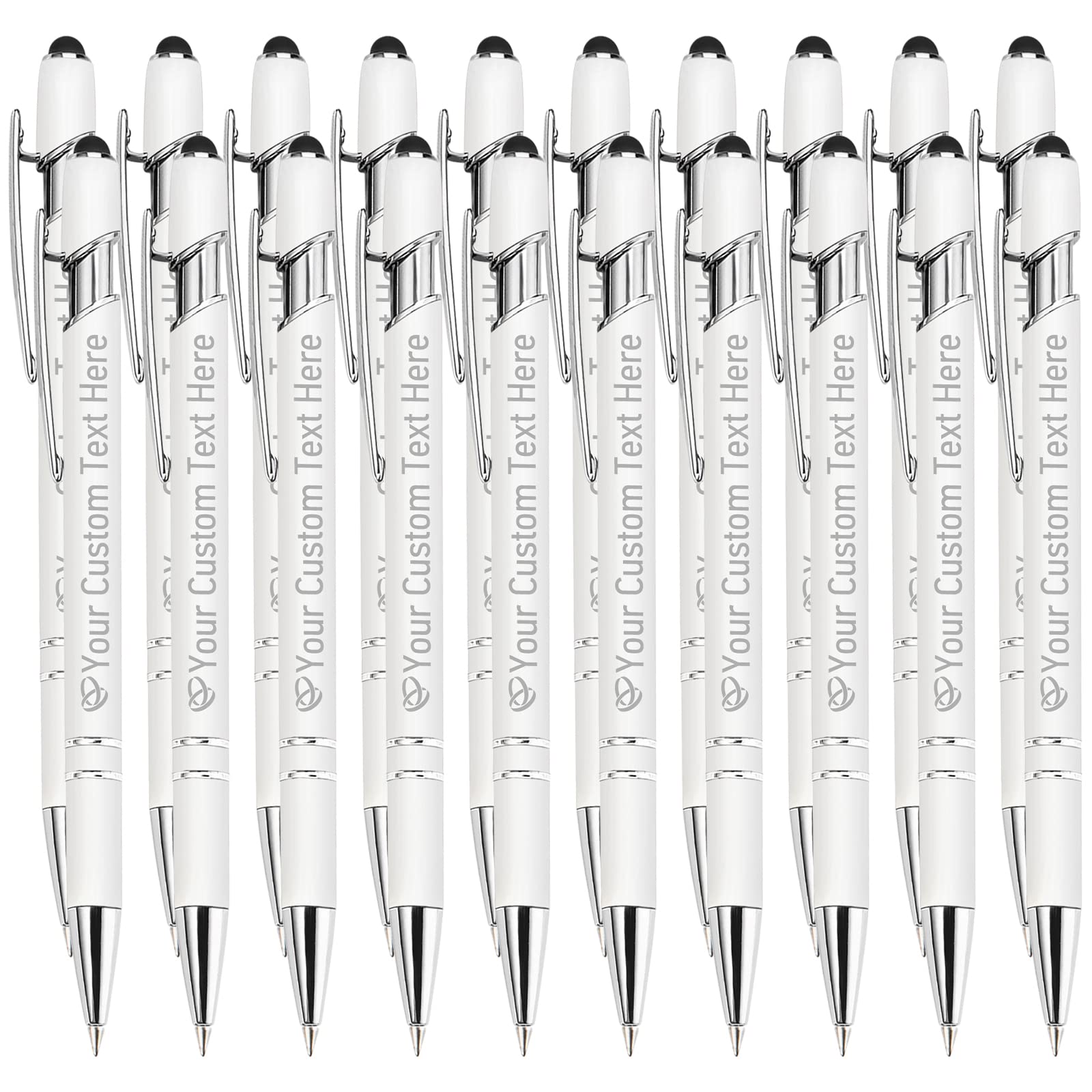 STREADVE Personalised Custom Pens with Name Engraved Logo Text Pen, Pack of 20 Customised Smooth Writing Pens Personalization Gift for Men Women Wedding Office Business Promotion, White