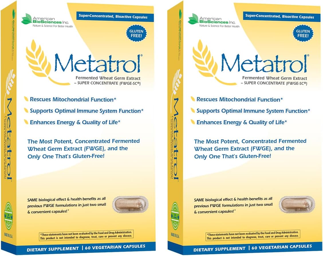 Metatrol 2-Box Bundle, Mitochondrial Rescue & Daily Immune System Support Fermented Wheat Germ Extract - Super Concentrate, 60 Capsules per Box, 41mg of FWGE-SC per Serving