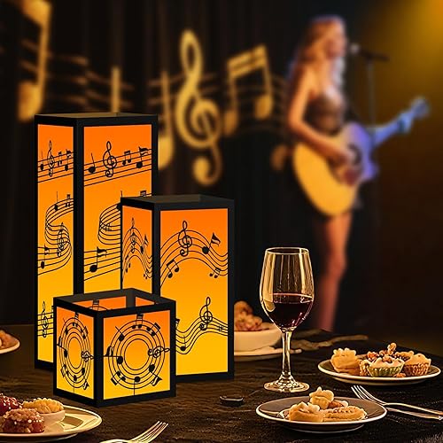 Miniatura 5 de 6 juegos de centros de mesa musicales para mesa, 3 tamaños, notas musicales, cajas de linterna de papel con velas, decoraciones de notas musicales
