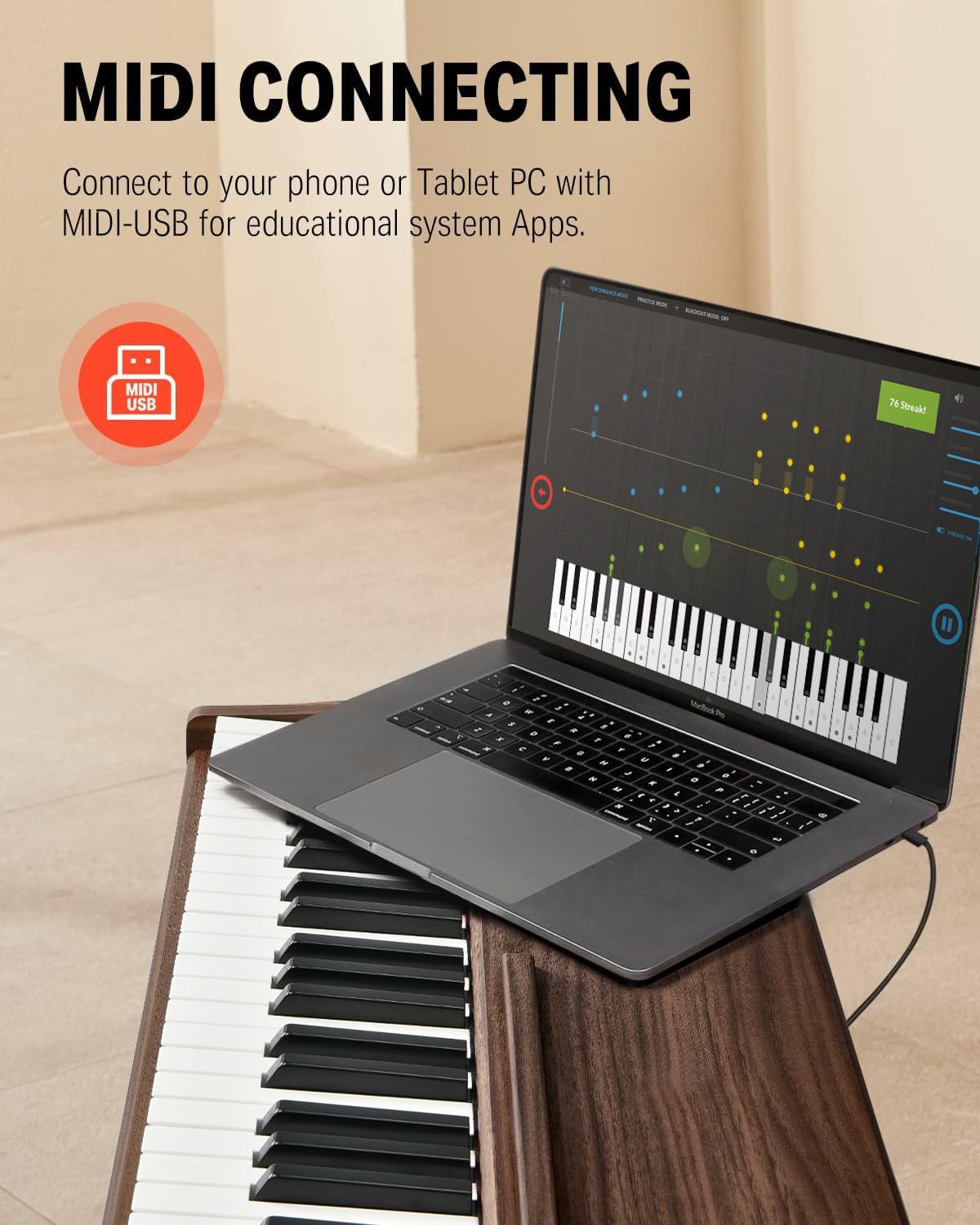Donner DDP-80 Piano numérique, clavier de 88 touches, piano électrique complet de taille standard avec support, triple pédale, connectivité MIDI et interface casque, couleur en bois de noyer