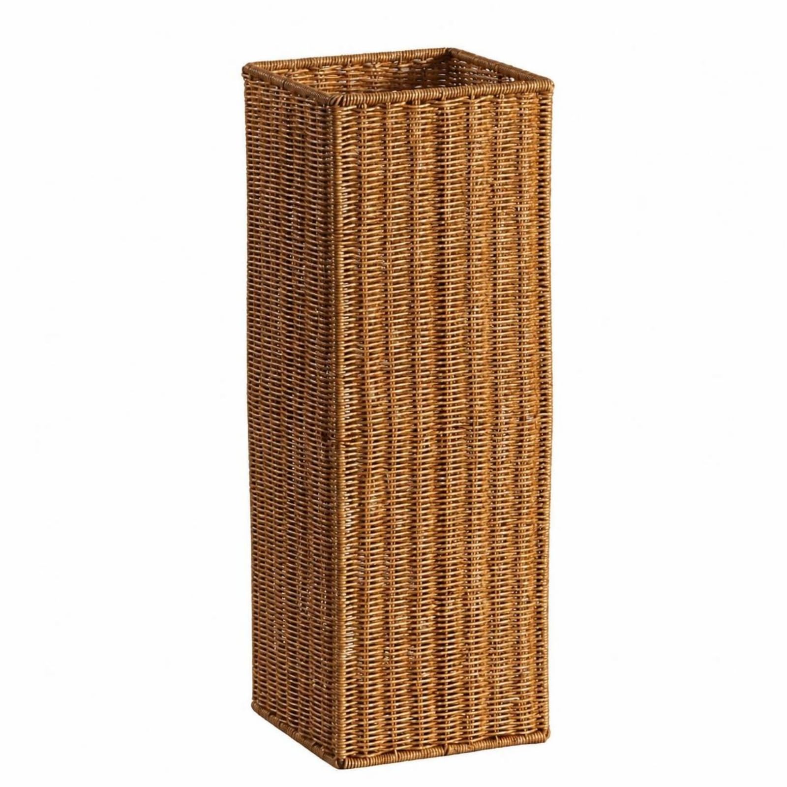 Cesto in Finto Rattan Salvaspazio, Cestino Quadrato 20 × 20 × 58 Cm Con Sottovaso Raccogligocce, Marrone Naturale