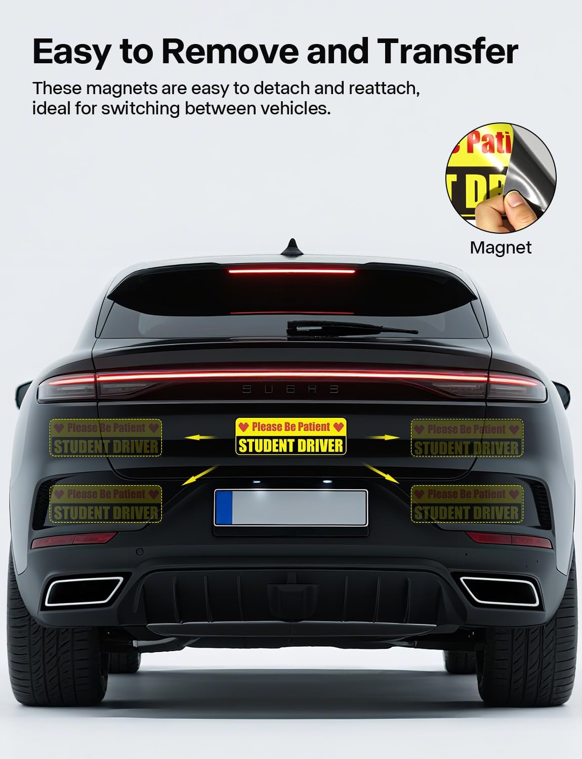 2PCS Student Driver Magnet for Car, Please Be Patient Student Driver Sign, Reflective Weather-Resistant Rectangular Sticker for Car image 4