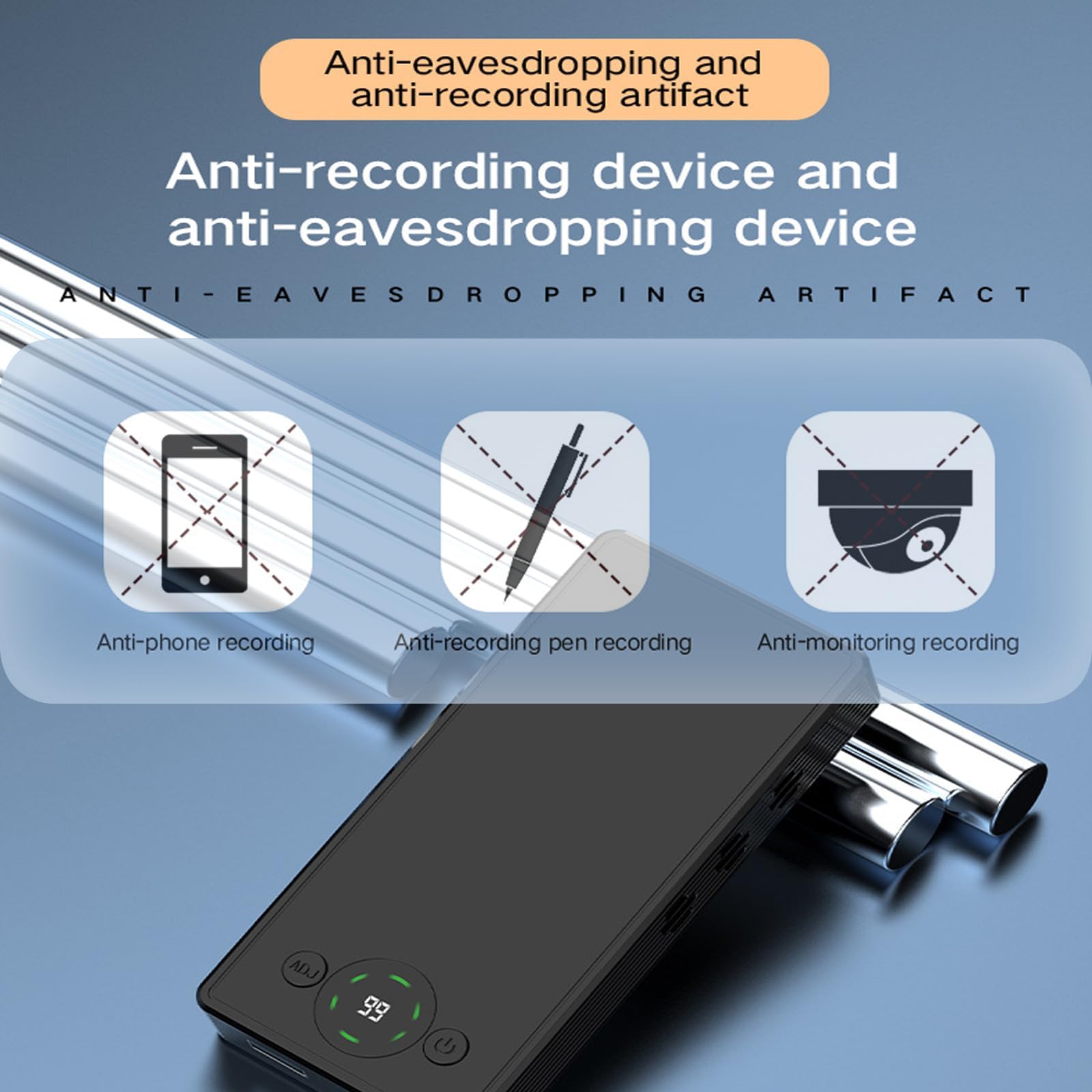 Brouilleur Anti-Enregistrement Portable - Bloqueur Micro, Alimentation Mobile 4000mAh, Protection 270°